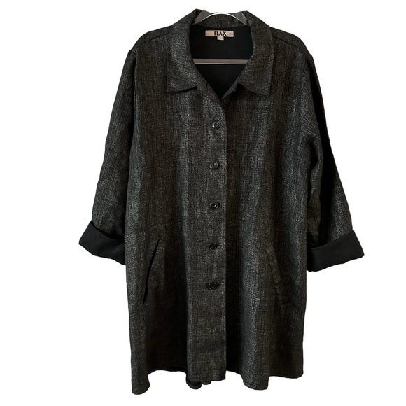 Flax Jackets & Blazers - NWOT FLAX 100% linen long sleeve duster jacket grey-black boho classic oversized